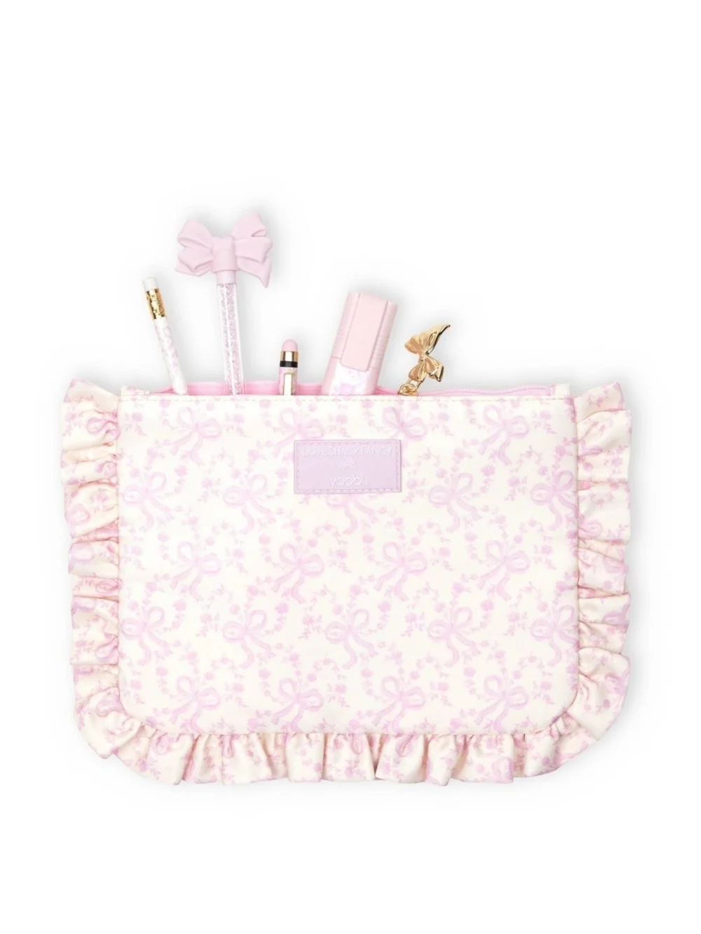 NWT LoveShackFancy x Yoobi Target Chantilly Pink Coquette Bow Ruffle Pouch